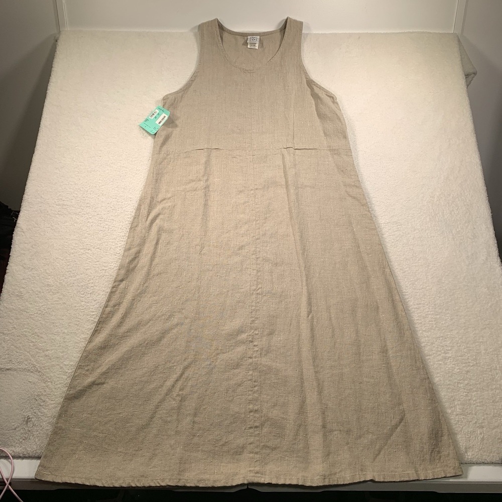 Vintage Marc + Ware Jumper Dress Womens S Beige Linen Cottage Beach USA Made NEW